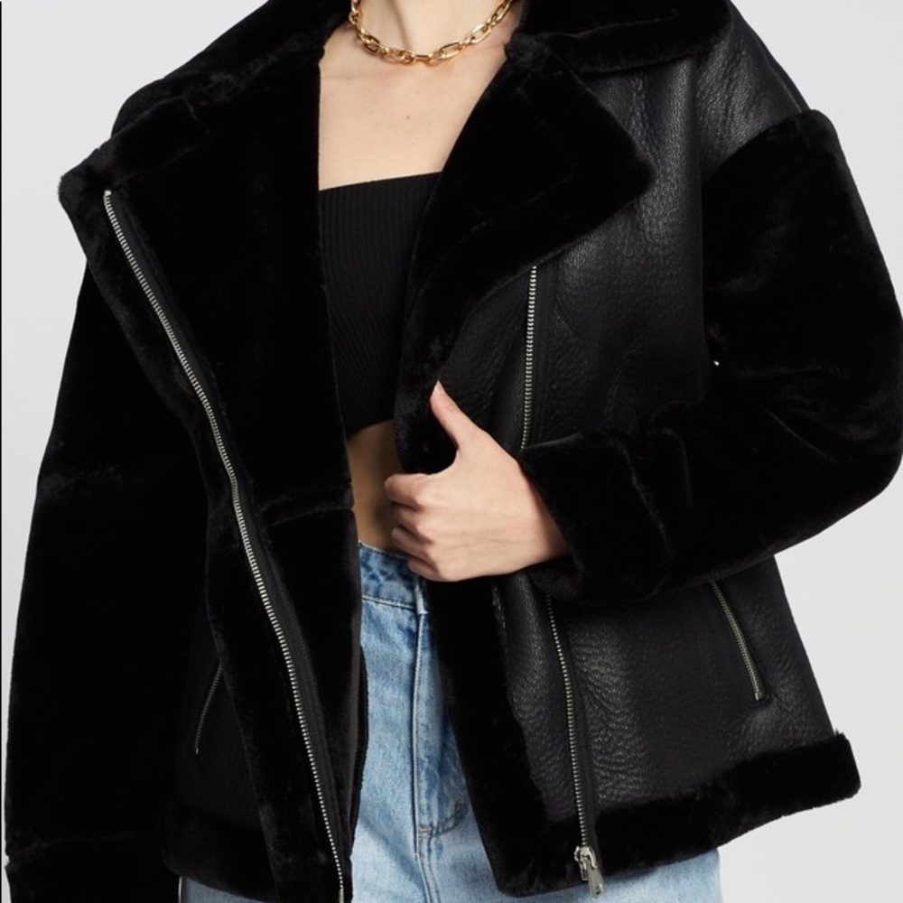 ❤️Leather & Fur Aviator Moto Jacket
